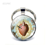 Anatomical Heart Key Chain Silver Key Chain Glass Metal Keychain Keyring Heartbeat Sign Pendant Biologist Doctors Gifts