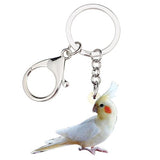 Bonsny Acrylic Cockatiel Parrot Bird Key Chain Keychain Rings Fashion Animal Jewelry For Women Girl Bag Pendant Gift Decoration