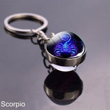 12 Constellation Sign Crystal Ball Keychain Scorpio Leo Pisces Zodiac Glass Sphere Key Rings Birthday Gift for Women Men Pendant