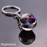 12 Constellation Sign Crystal Ball Keychain Scorpio Leo Pisces Zodiac Glass Sphere Key Rings Birthday Gift for Women Men Pendant