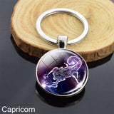 12 Constellation Sign Crystal Ball Keychain Scorpio Leo Pisces Zodiac Glass Sphere Key Rings Birthday Gift for Women Men Pendant