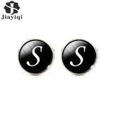 Jiayiqi Trendy Men Cufflinks A-Z Single Alphabet Shirt Cuff Button Business Cuff links Silver Color Male Cufflinks Wedding Gifts