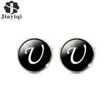 Jiayiqi Trendy Men Cufflinks A-Z Single Alphabet Shirt Cuff Button Business Cuff links Silver Color Male Cufflinks Wedding Gifts