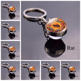 Chinese Zodiac Animal Keychain Rat Ox Tiger Rabbit Dragon Glass Ball Keychain Amulet Zodiac Key Chain Ring Keyfob Gift