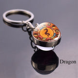 Chinese Zodiac Animal Keychain Rat Ox Tiger Rabbit Dragon Glass Ball Keychain Amulet Zodiac Key Chain Ring Keyfob Gift
