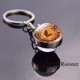 Chinese Zodiac Animal Keychain Rat Ox Tiger Rabbit Dragon Glass Ball Keychain Amulet Zodiac Key Chain Ring Keyfob Gift