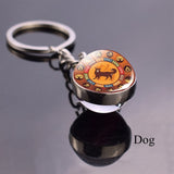 Chinese Zodiac Animal Keychain Rat Ox Tiger Rabbit Dragon Glass Ball Keychain Amulet Zodiac Key Chain Ring Keyfob Gift