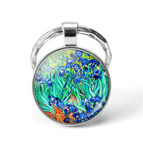 Van Gogh Art Oil Keychain Men Women Fashion Silver Glass Convex Keyring Starry Night Jewelry Sunflower Fashion Pendant Gift