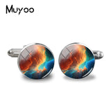 2018 New Red Nebula Galaxy Cufflinks Space Universe Cuff  Wedding Gifts Groom Cufflink Silver Handcraft Cuff link Glass