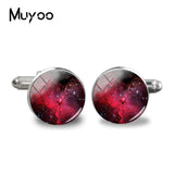 2018 New Red Nebula Galaxy Cufflinks Space Universe Cuff  Wedding Gifts Groom Cufflink Silver Handcraft Cuff link Glass