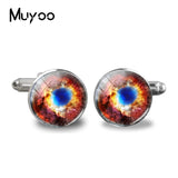 2018 New Red Nebula Galaxy Cufflinks Space Universe Cuff  Wedding Gifts Groom Cufflink Silver Handcraft Cuff link Glass