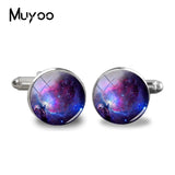 2018 New Red Nebula Galaxy Cufflinks Space Universe Cuff  Wedding Gifts Groom Cufflink Silver Handcraft Cuff link Glass