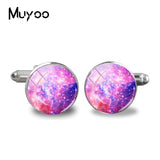 2018 New Red Nebula Galaxy Cufflinks Space Universe Cuff  Wedding Gifts Groom Cufflink Silver Handcraft Cuff link Glass