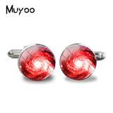 2018 New Red Nebula Galaxy Cufflinks Space Universe Cuff  Wedding Gifts Groom Cufflink Silver Handcraft Cuff link Glass