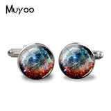 2018 New Red Nebula Galaxy Cufflinks Space Universe Cuff  Wedding Gifts Groom Cufflink Silver Handcraft Cuff link Glass