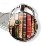 Books and Library Keychain " So Many Books, So Little Time " Quotes Glass Cabochon Pendant Women Fashion Jewelry Gift for Friend