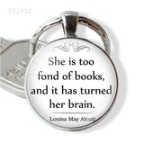 Books and Library Keychain " So Many Books, So Little Time " Quotes Glass Cabochon Pendant Women Fashion Jewelry Gift for Friend