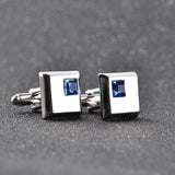 A Pair High Quality Trendy Silver Square Cufflinks Classic Men Luxury Blue White Crystal Cuff Links Button French Shirt Cufflink