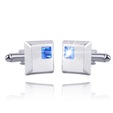 A Pair High Quality Trendy Silver Square Cufflinks Classic Men Luxury Blue White Crystal Cuff Links Button French Shirt Cufflink