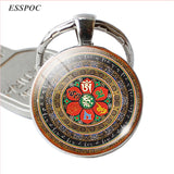 Fashion Sri Yantra Mandala Pattern Glass Jewelry Dome Keychain Buddhist  Pendant Silver Key Chain Handmade Women Indian Gift