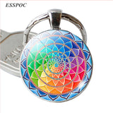 Fashion Sri Yantra Mandala Pattern Glass Jewelry Dome Keychain Buddhist  Pendant Silver Key Chain Handmade Women Indian Gift