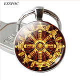Fashion Sri Yantra Mandala Pattern Glass Jewelry Dome Keychain Buddhist  Pendant Silver Key Chain Handmade Women Indian Gift