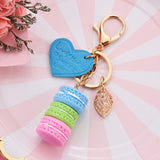 Women New Macaron Cake keychain PU love alloy leaf Key Chain Charm Bag pendant Key Ring Best Party Gift Jewelry K3006