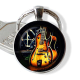 Guitar Music Glass Pendant Guitar Keychain Key Ring Musical Instrument Jewelry Music Lover Teacher Student Gift