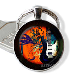 Guitar Music Glass Pendant Guitar Keychain Key Ring Musical Instrument Jewelry Music Lover Teacher Student Gift