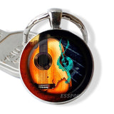Guitar Music Glass Pendant Guitar Keychain Key Ring Musical Instrument Jewelry Music Lover Teacher Student Gift