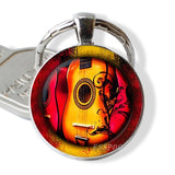 Guitar Music Glass Pendant Guitar Keychain Key Ring Musical Instrument Jewelry Music Lover Teacher Student Gift