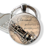 Guitar Music Glass Pendant Guitar Keychain Key Ring Musical Instrument Jewelry Music Lover Teacher Student Gift