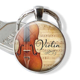 Guitar Music Glass Pendant Guitar Keychain Key Ring Musical Instrument Jewelry Music Lover Teacher Student Gift