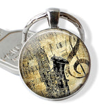 Guitar Music Glass Pendant Guitar Keychain Key Ring Musical Instrument Jewelry Music Lover Teacher Student Gift