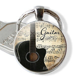 Guitar Music Glass Pendant Guitar Keychain Key Ring Musical Instrument Jewelry Music Lover Teacher Student Gift