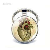 Anatomical Heart Key Chain Silver Key Chain Glass Metal Keychain Keyring Heartbeat Sign Pendant Biologist Doctors Gifts