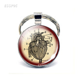 Anatomical Heart Key Chain Silver Key Chain Glass Metal Keychain Keyring Heartbeat Sign Pendant Biologist Doctors Gifts