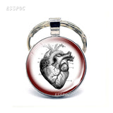 Anatomical Heart Key Chain Silver Key Chain Glass Metal Keychain Keyring Heartbeat Sign Pendant Biologist Doctors Gifts