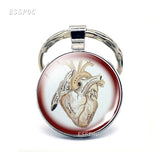 Anatomical Heart Key Chain Silver Key Chain Glass Metal Keychain Keyring Heartbeat Sign Pendant Biologist Doctors Gifts