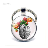 Anatomical Heart Key Chain Silver Key Chain Glass Metal Keychain Keyring Heartbeat Sign Pendant Biologist Doctors Gifts