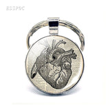 Anatomical Heart Key Chain Silver Key Chain Glass Metal Keychain Keyring Heartbeat Sign Pendant Biologist Doctors Gifts