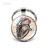 Anatomical Heart Key Chain Silver Key Chain Glass Metal Keychain Keyring Heartbeat Sign Pendant Biologist Doctors Gifts
