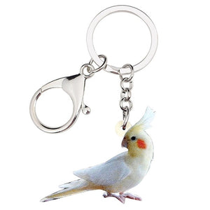 Bonsny Acrylic Cockatiel Parrot Bird Key Chain Keychain Rings Fashion Animal Jewelry For Women Girl Bag Pendant Gift Decoration