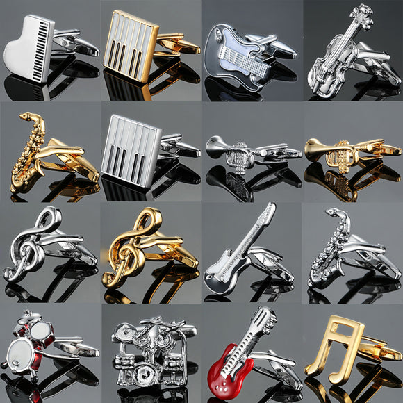 Men French Musical equipment design design cufflinks button gold silver violin musical note horn piano drum cufflinks wholesale