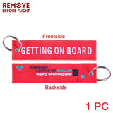 Remove Before Flight Car Keychains Berloques Red Embroidery Highlight Key Fobs Chains Jewelry Aviation Gifts Chaveiro Masculino