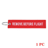 Remove Before Flight Car Keychains Berloques Red Embroidery Highlight Key Fobs Chains Jewelry Aviation Gifts Chaveiro Masculino