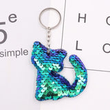 1PCS Dolphin Star Unicorn animal Keychain Glitter Pompom Sequins Key Chain Gifts for Women  Car Bag Accessories Key Ring Jewelry