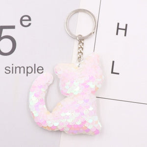 1PCS Dolphin Star Unicorn animal Keychain Glitter Pompom Sequins Key Chain Gifts for Women  Car Bag Accessories Key Ring Jewelry
