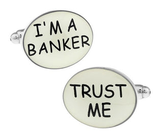 iGame Factory Price Retail Men's Cufflinks Brass Material Career I'M A BANKER TRUST ME Design Cuff Links