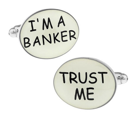 iGame Factory Price Retail Men's Cufflinks Brass Material Career I'M A BANKER TRUST ME Design Cuff Links